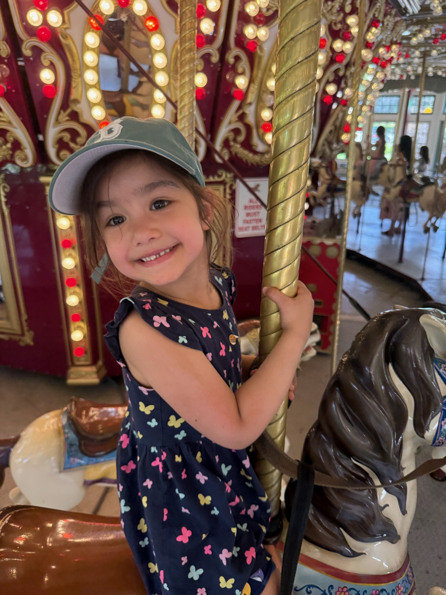 Suraya smiling on a carousel